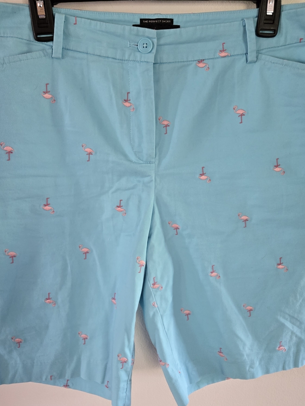 Talbots Perfect Short Womens 10 Turquoise Pink Flamingos 10.5 Inch Inseam